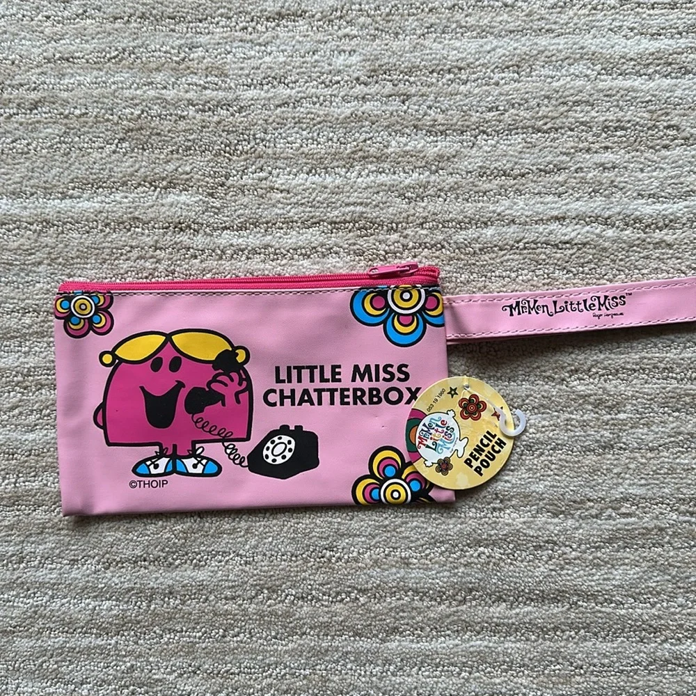 Vintage LITTLE MISS CHATTERBOX Pink Zipper Vinyl Pencil Pouch